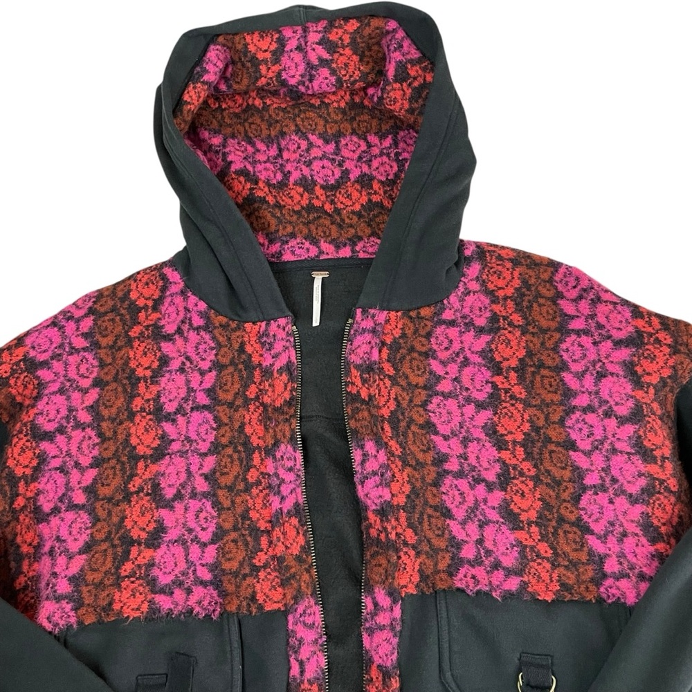 Free People Rockwell Sweater Bomber Jacket Hoodie Colorblock Large - Picture 5 of 13